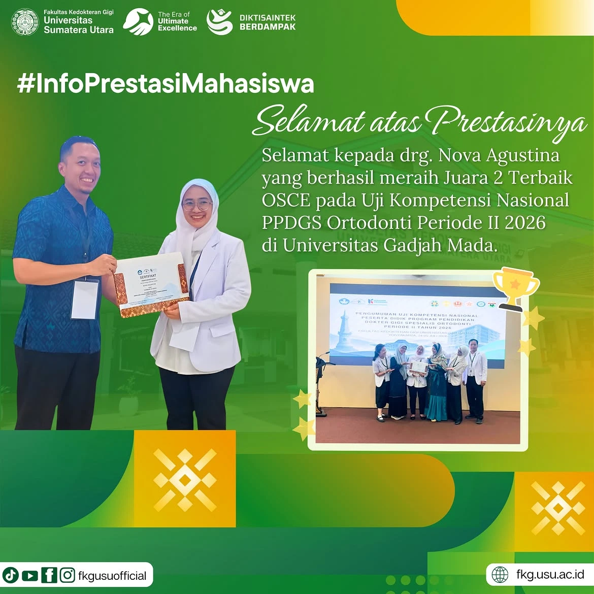 Juara 2 Terbaik OSCE pada Uji Kompetensi Nasional PPDGS Ortodonti Periode II 2026 di UGM!